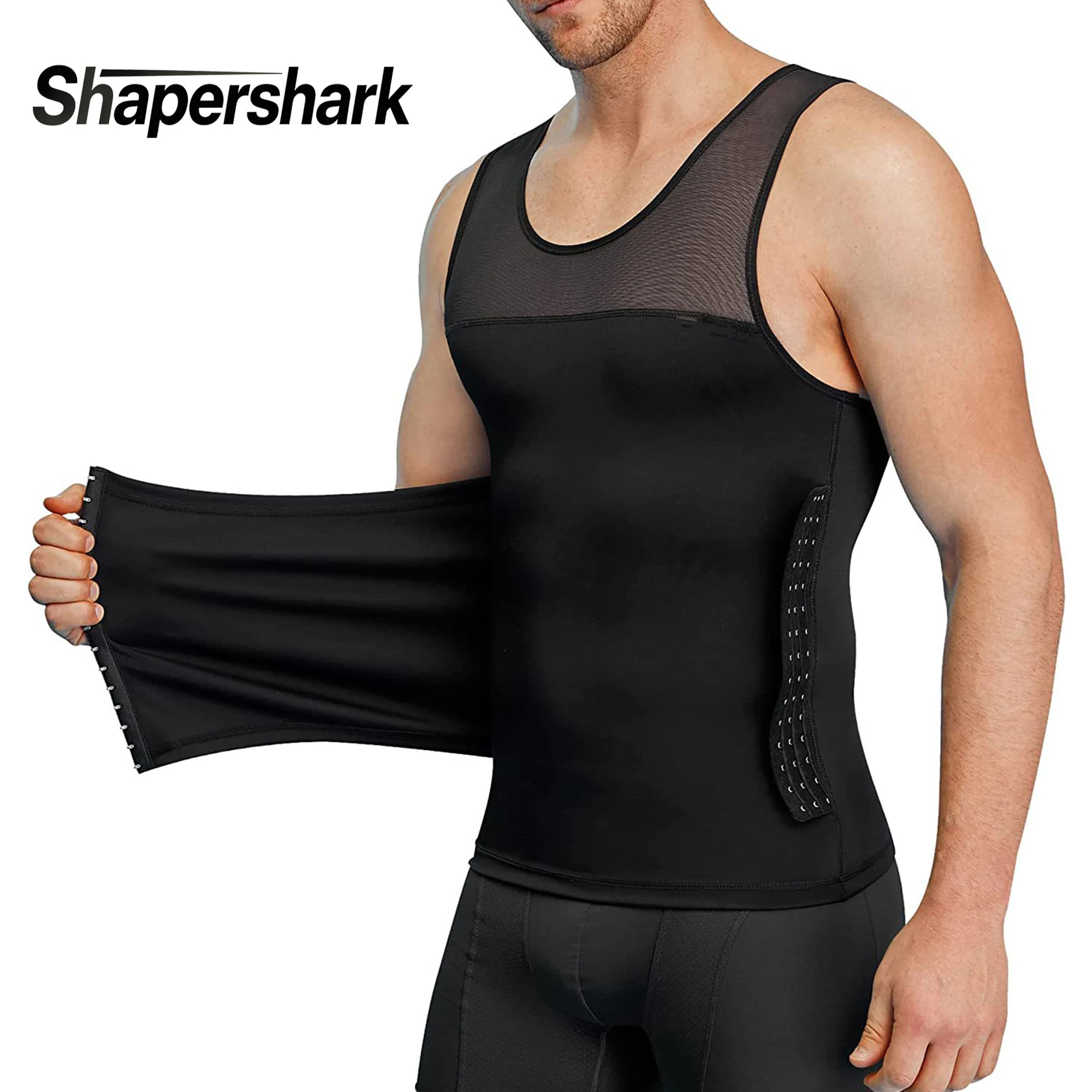 Shapershark Mens Compression Shirt Tummy Control Shapewear Fitness Workout Body Shaper Inner Layer: A Slimming Tank Top