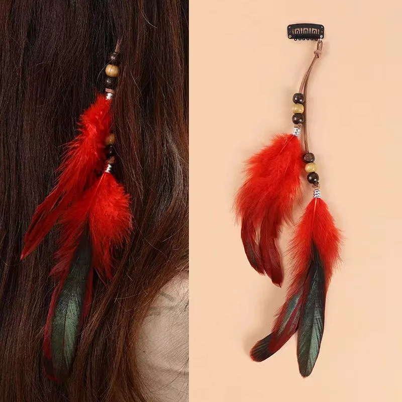 Vintage Feder-Haaraccessoire, Langes Boho-Fransen-Stirnband mit Perlen, Handgefertigte Festival-Haarspange für Frauen – Detail 7