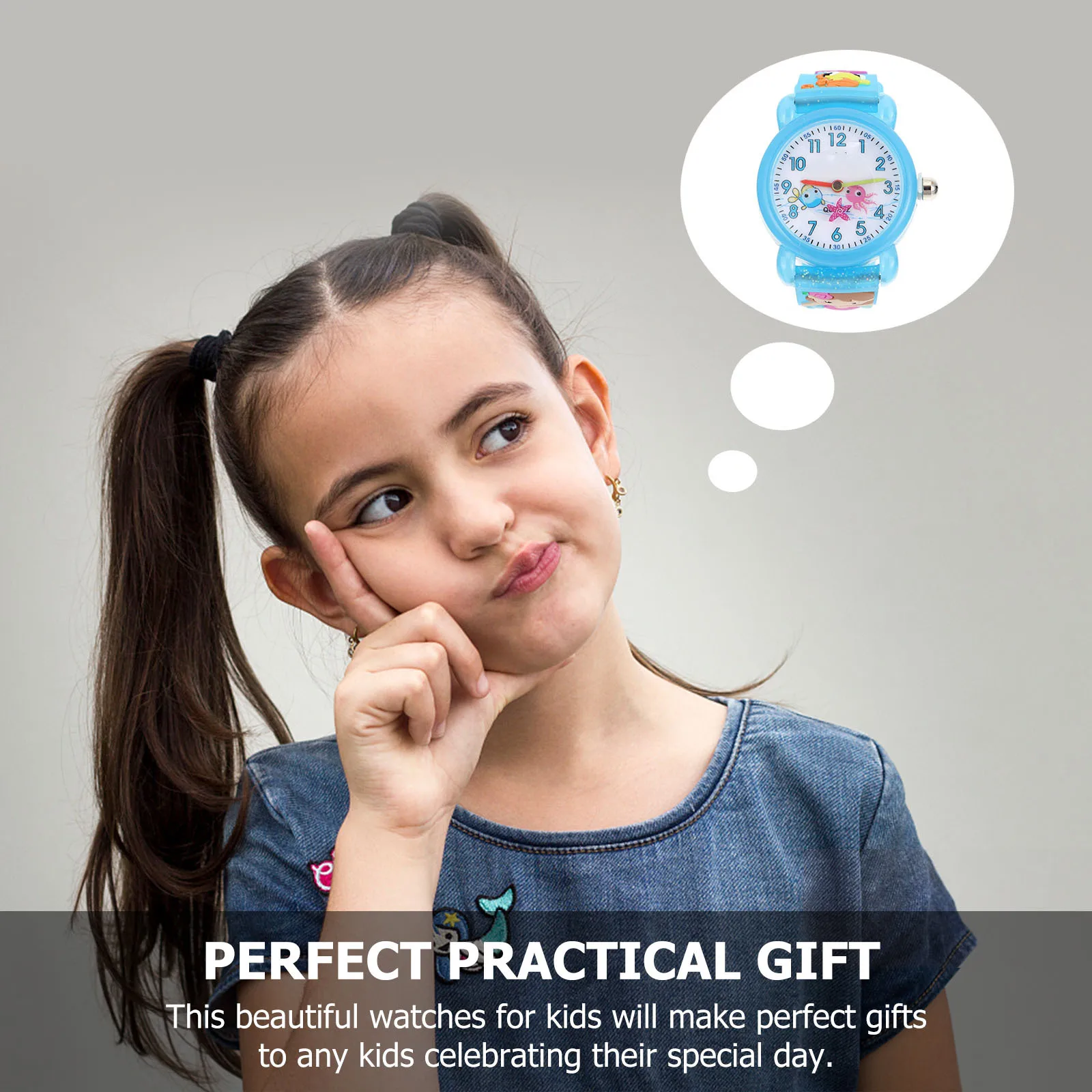 1pc Cartoon Mermaid Watch For Waterproof Time Learning Wristwatch Bright Color Student Gift Quartz Clock