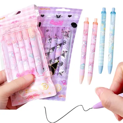 5pcs/set 0.55mm Sanrio Kuromi Cinnamoroll Melody Kawaii Press Neutral Pen Box Cartoon Cute Press Pen