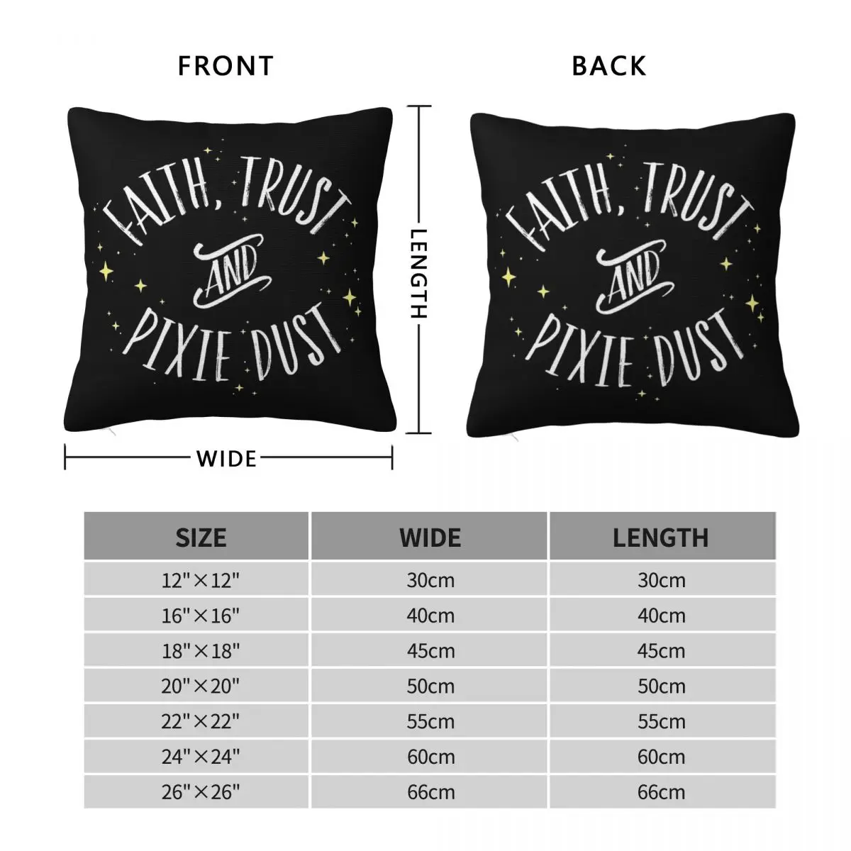 Faith Trust Pixie Dust Peter Pan Square Pillowcase Polyester Linen Velvet Printed Zip Decorative Pillow Case Car Cushion Cover