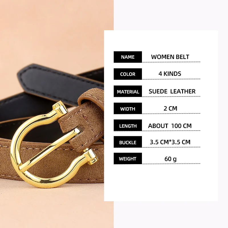 2cm gold needle buckle belt for dress skirt for women‘s suede leather belt