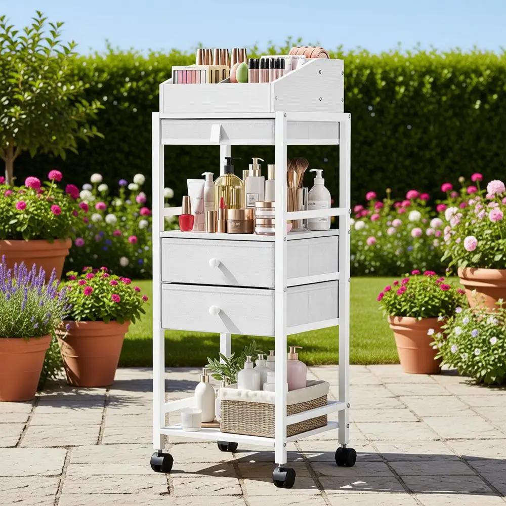 

Белая тележка-органайзер для косметики с выдвижными ящиками, для хранения уходовых средств, косметики и инструментов для волос