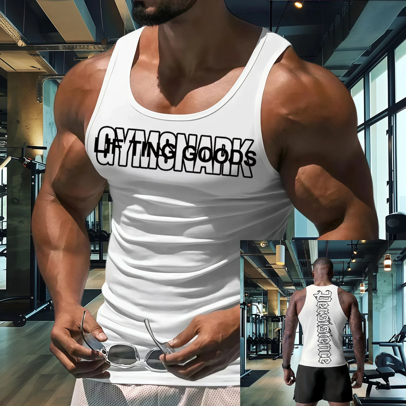

2025 Summer Men's Tank Top Running and Fitness T-shirt Slim Fit Fashion Trend Sport Fitness O Collar Tank Top T-shirt
