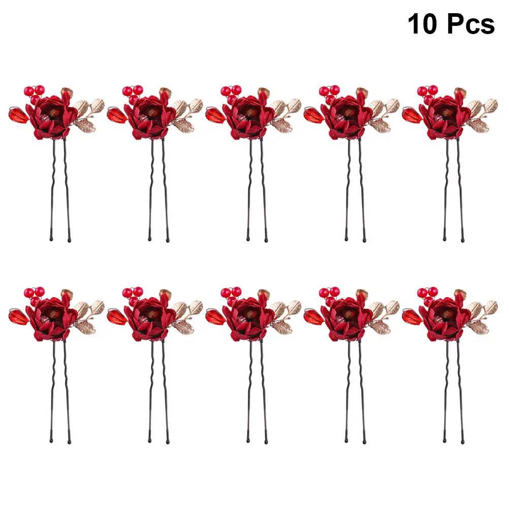 10pcs Flower Hairpins – Elegant Beaded Bridal Hair Accessories for Wedding, Birthday, Valentine’s Day & Anniversary