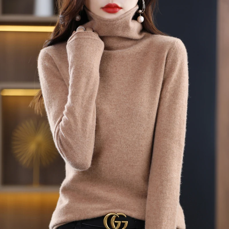 100% Merino Wool Women\'s Stacked Collar Knitted Sweater For Autumn And Winter Warm Korean Loose Top Elegant 2YS Jiu Jia 204