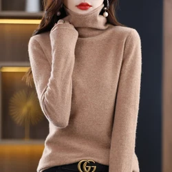 100% Merino Wool Women's Stacked Collar Knitted Sweater For Autumn And Winter Warm Korean Loose Top Elegant 2YS Jiu Jia 204