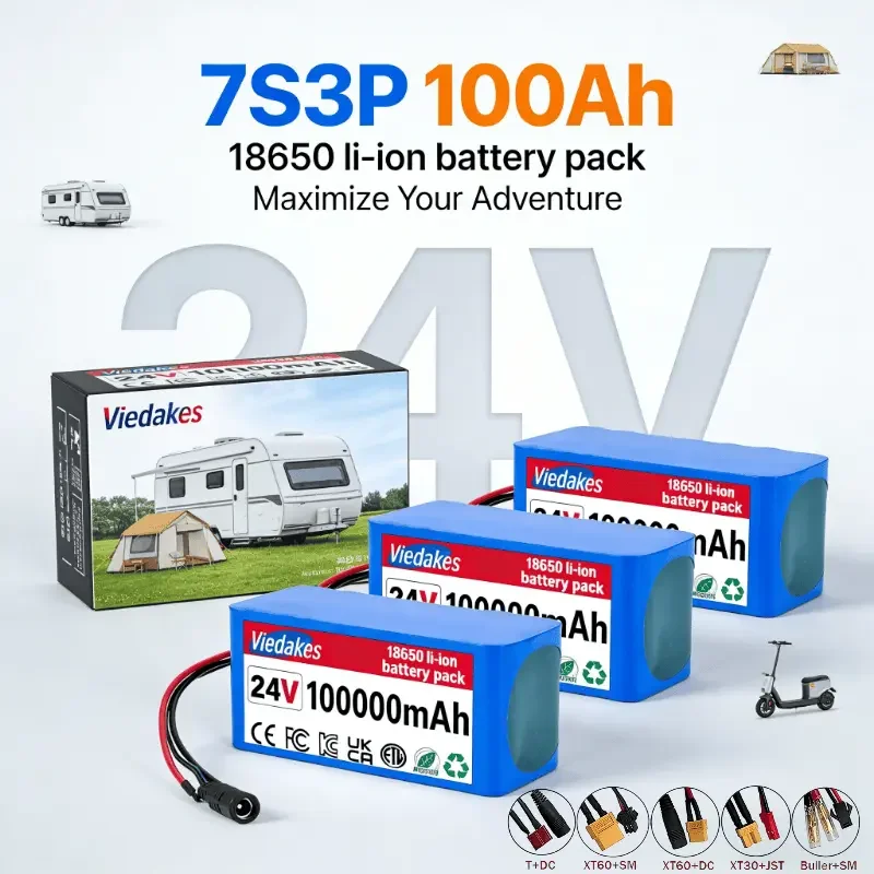 

VIEDAKES 18650 24V 7S3P 100Ah Аккумуляторная Battery With Charger Customizable Connector For Solar Generator Stable Power