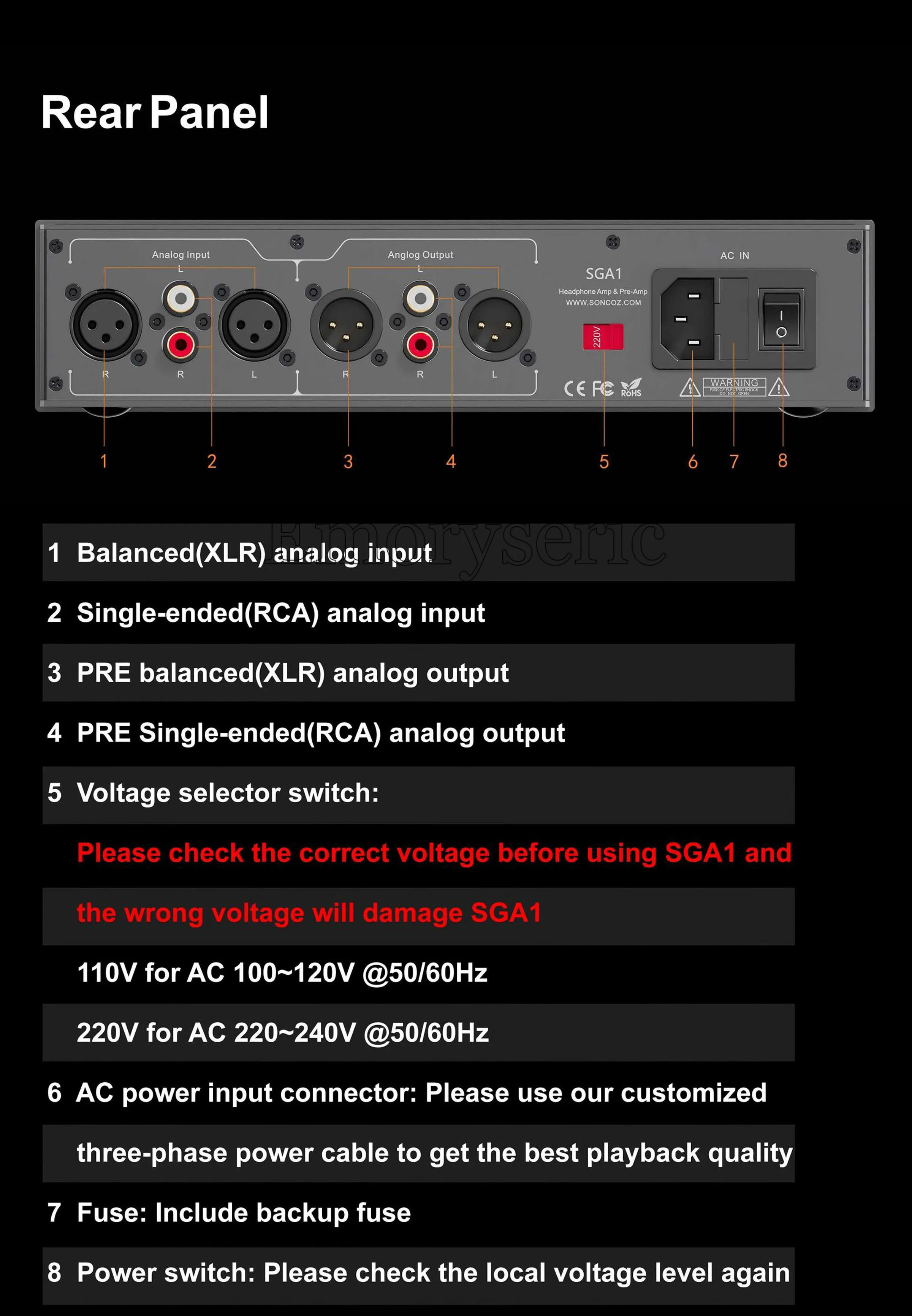 Emoryseric & Soncoz SGA1 High Fidelity Fully Balanced Headphone Amp & Pre-Amp Preamp
