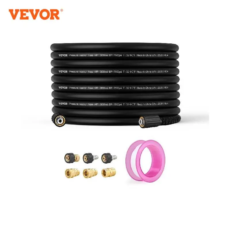 

VEVOR Pressure Washer Hose 100Feet 1/4" Kink Free M22-14mm Brass Thread Replacement For Most Brand Pressure Washers 4200 PSI