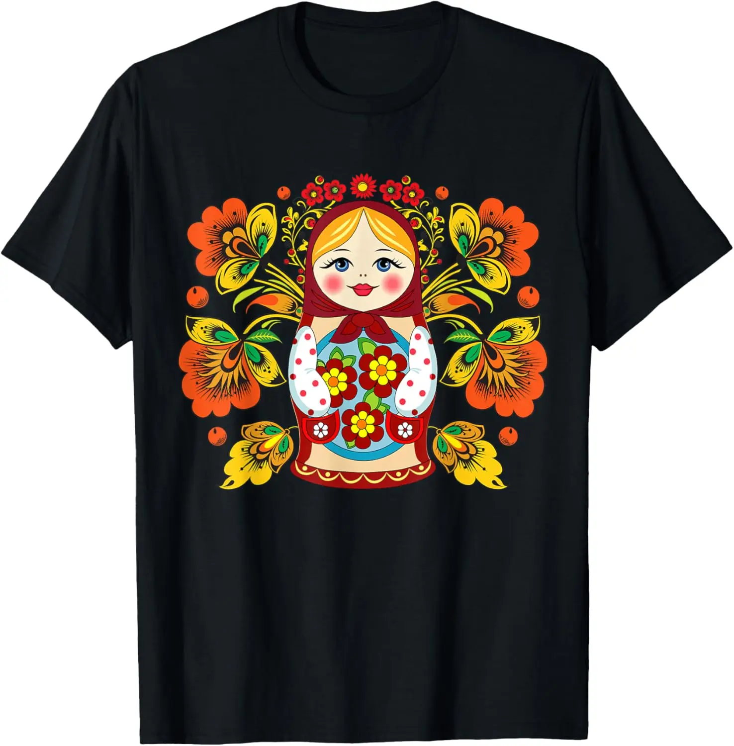 Matryoshka Doll Khokhloma Print Graphic Tee Soft Breathable Short Sleeve Casual Crewneck T-Shirt