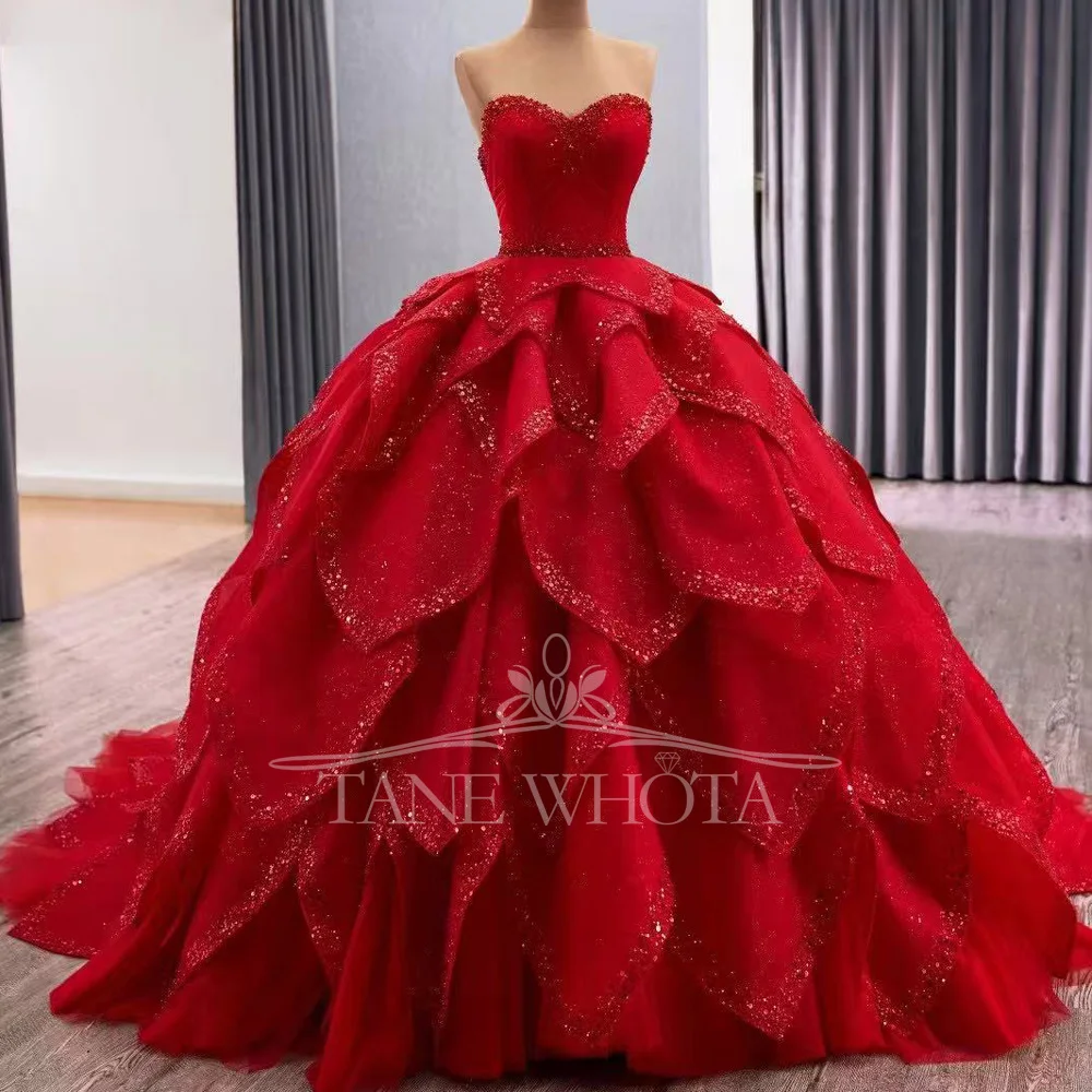 

Luxury Red Evening Dress 2025 Sweetheart Sleeveless Lace Up Back Detachable Skirt Sequined Beading Customizable Evening Gown