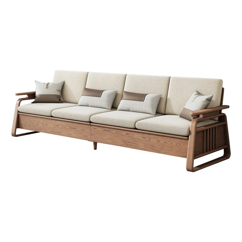 Winter and summer dual-purpose solid wood sofa living room new Chinese sofa ash wood sofa