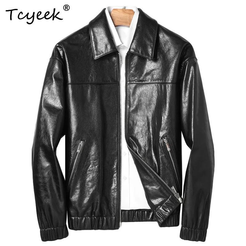 Tcyeek Genuine Leather Jackets for Man Top Layer Cowhide Jacket Autumn American Casual Short Motorcycle Leather Jacket 2026 가죽점퍼