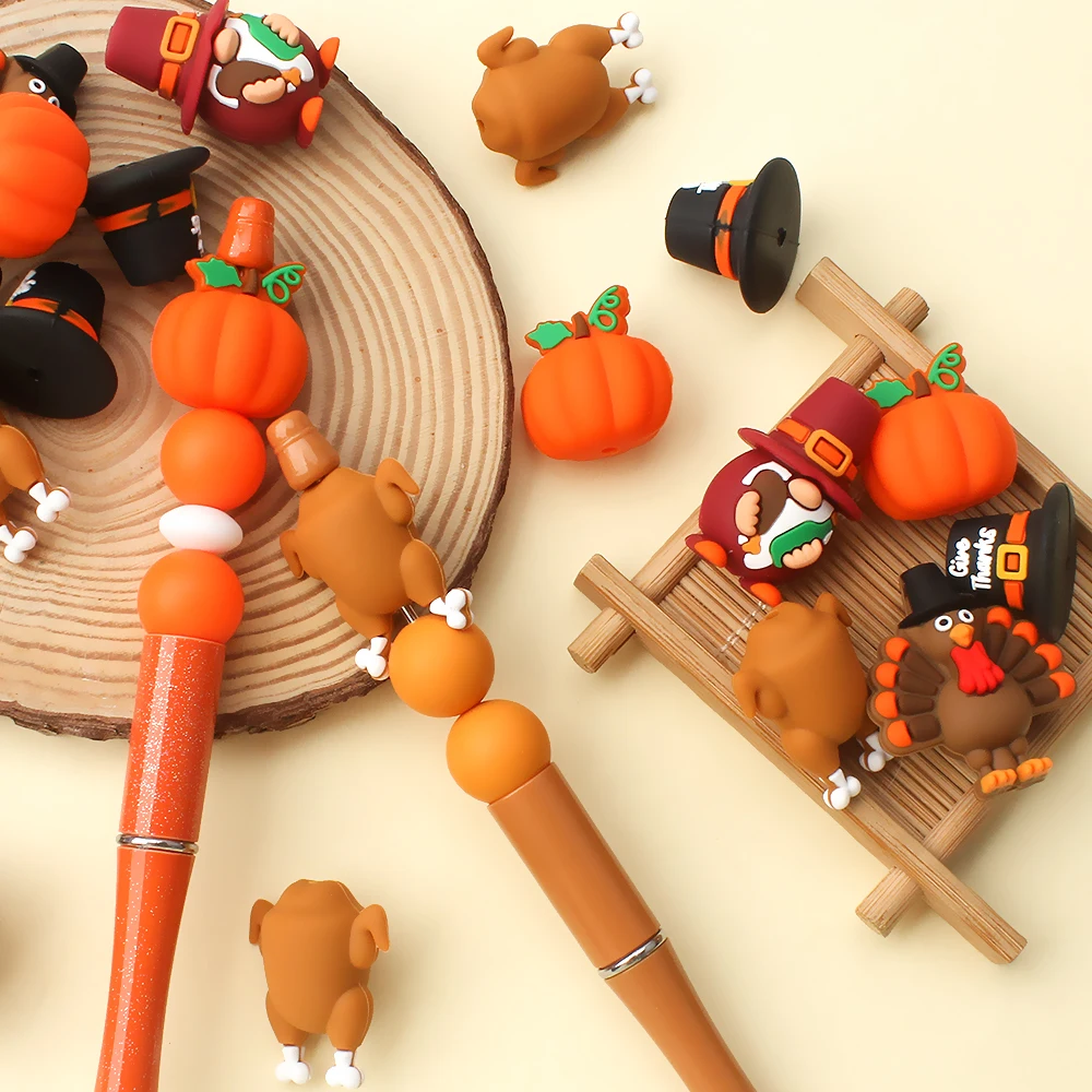 5/10/20 قطعة الشكر سيليكون الخرز ثلاثية الأبعاد اليقطين تركيا البؤري الخرز للمجوهرات اسهم المفاتيح سوار صنع القلم ديكور