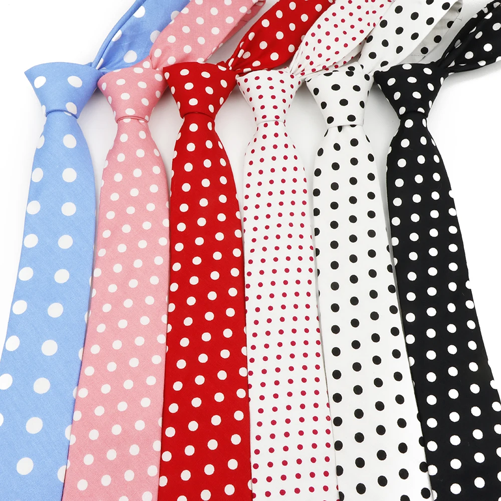 Men's Simple 5.5cm Wide Cotton Colourful Tie Round Circle Dot Pattern Necktie Narrow Slim Skinny Thick Cravat Accessories Gifts