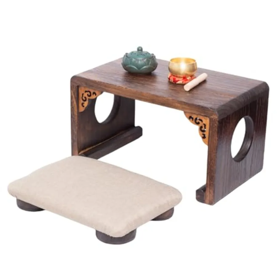 

Стол для медитации с подушками, набор из 2 маленьких напольных столиков, деревянный маленький низкий японский столик для алтаря, кофейный чайный столик для гостиной