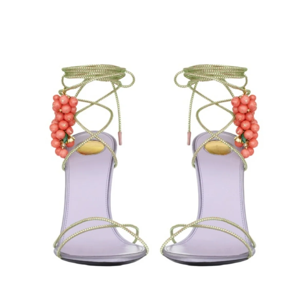Women's 3D Fruit Embellished Rhinestone Wrap Ankle Strap Stiletto Sandals Decor Open Pointed Toe High Heels Tropical Vacation view 2