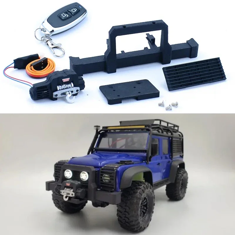 Amortecedor dianteiro modificado com guincho elétrico, TRX4M Escalada carro, 1/18 RC Crawler carro, Traxxas, Defender D90 D110, Upgrade