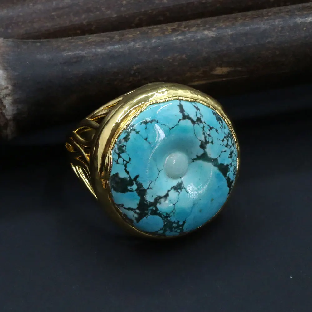 GG Gold Plated Blue Turquoise Stone Ring Gold color Electroplated ...