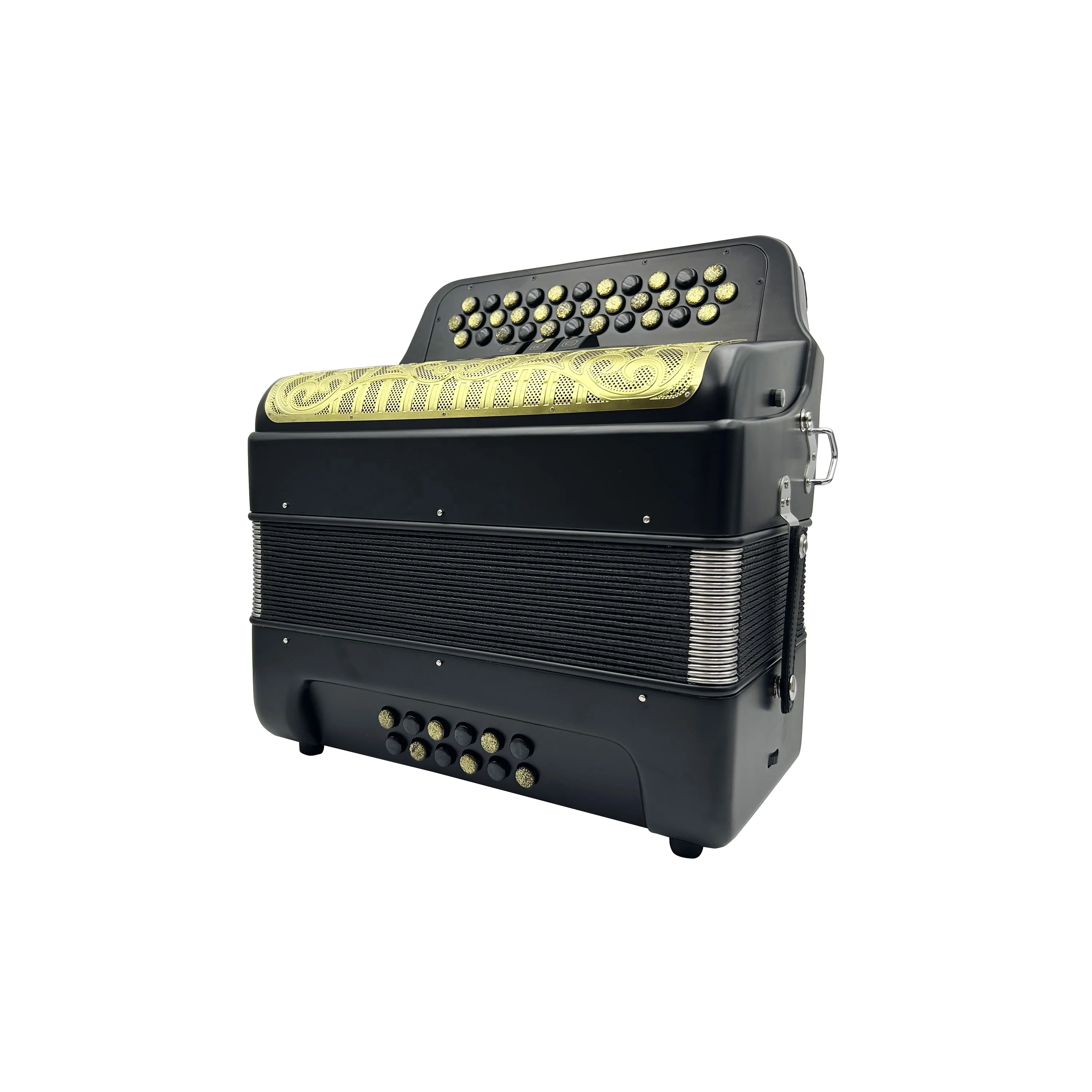 Professional 12 Bass 34 Button Accordion Instrument JB3412C Diatonic Acordeon Black Gold Black Matt Wood Gold Grill