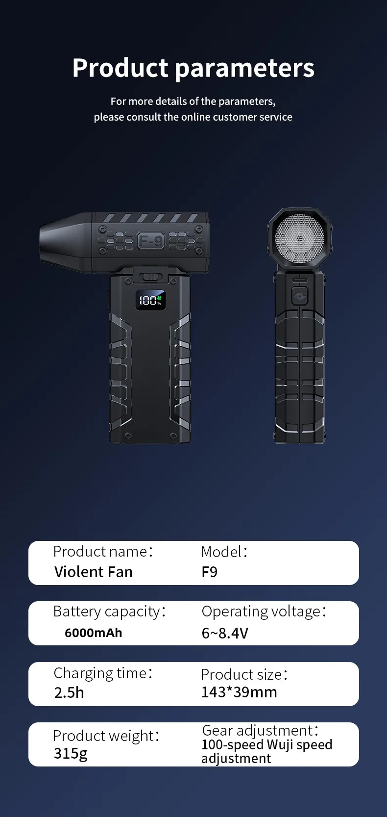

160000RPM Violent Fan Powerful Air Blower 100-Speed Gear Display Mini Turbo Jet Fan Electric Air Duster With Led Lighting 120W