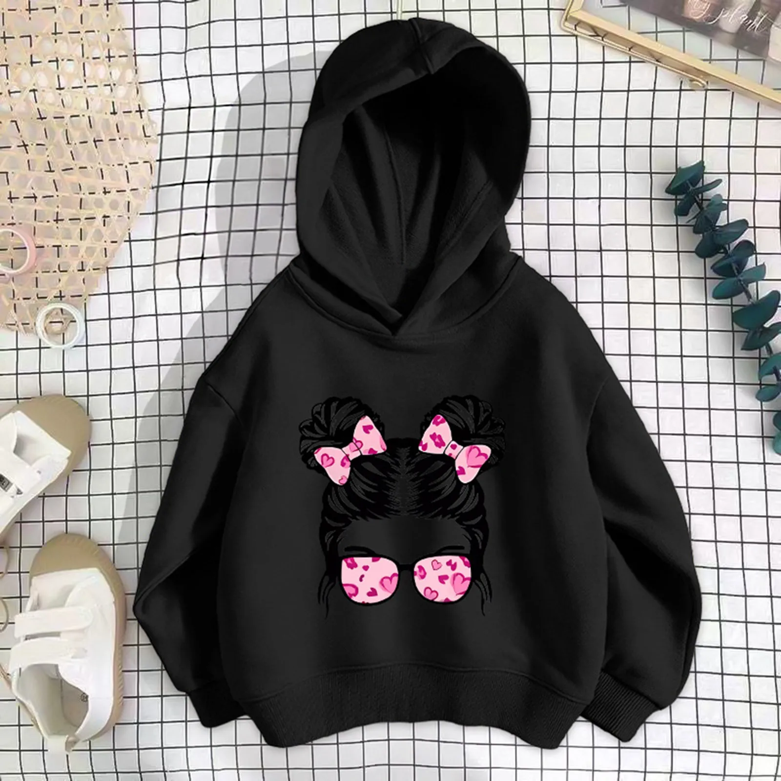 Kaus Hoodie anak laki-laki dan perempuan, baju kaos bertudung Pullover kepribadian motif kasual dengan tanpa pakaian anak muda perempuan