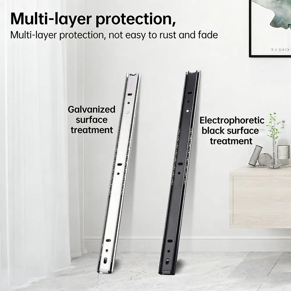 2PCS Smooth Glide Bearing Drawer Slides 10mm Wide Two Way Slide Drawer Rail Full Extension Hardware Accessories