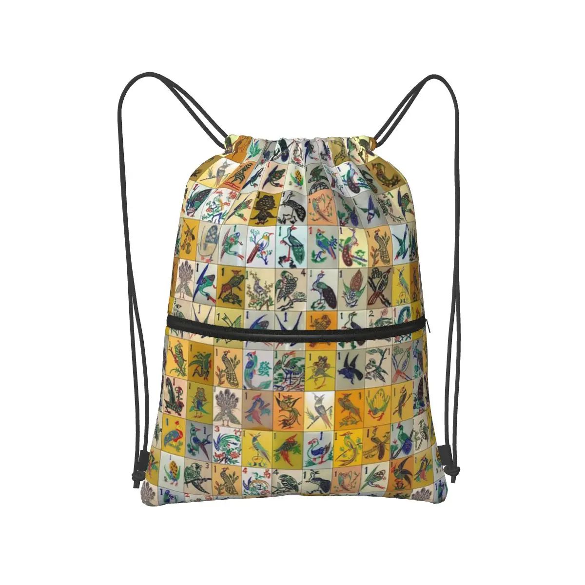 Mah Jongg Birds Mahjong Tiles Backpacks Multi-function Drawstring Bags Sports Bag Book Bags for Travel Students