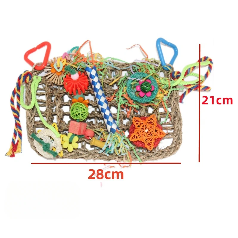 Bird Toys Bird Foraging Toys for Parakeets Cockatiel Conures Lovebirds Bird Foraging Shredding Seagrass Wall with Various Toys