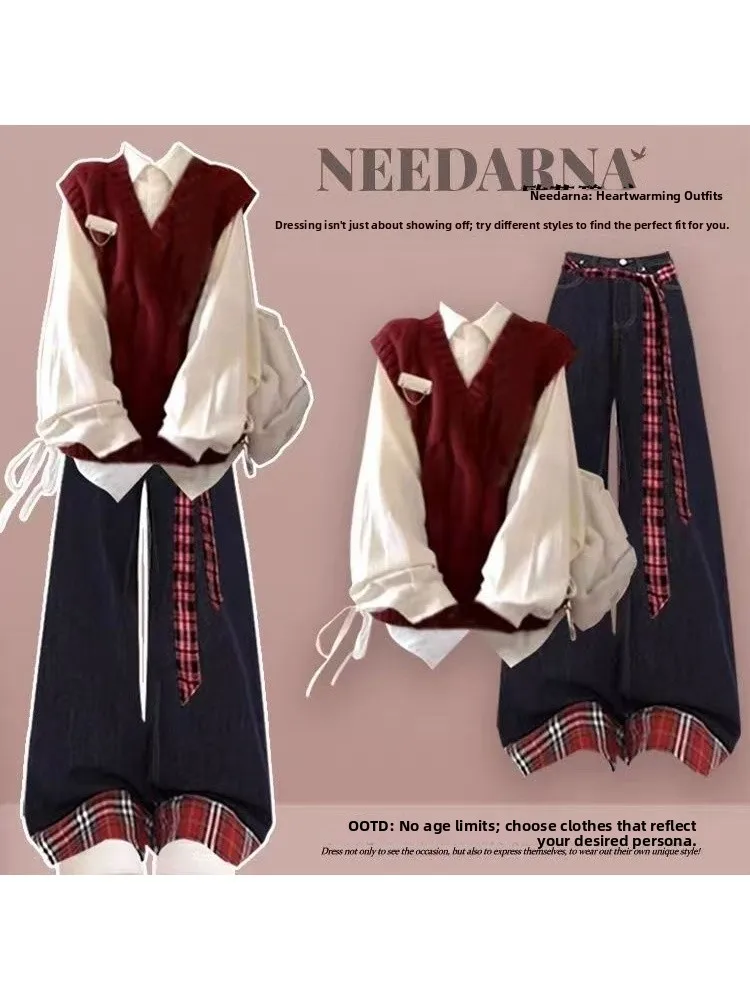 Early Autumn Knitted Women's Two-Piece Set College Style Korean System Commute Fashion Casual Windbreaker Polyester Inner