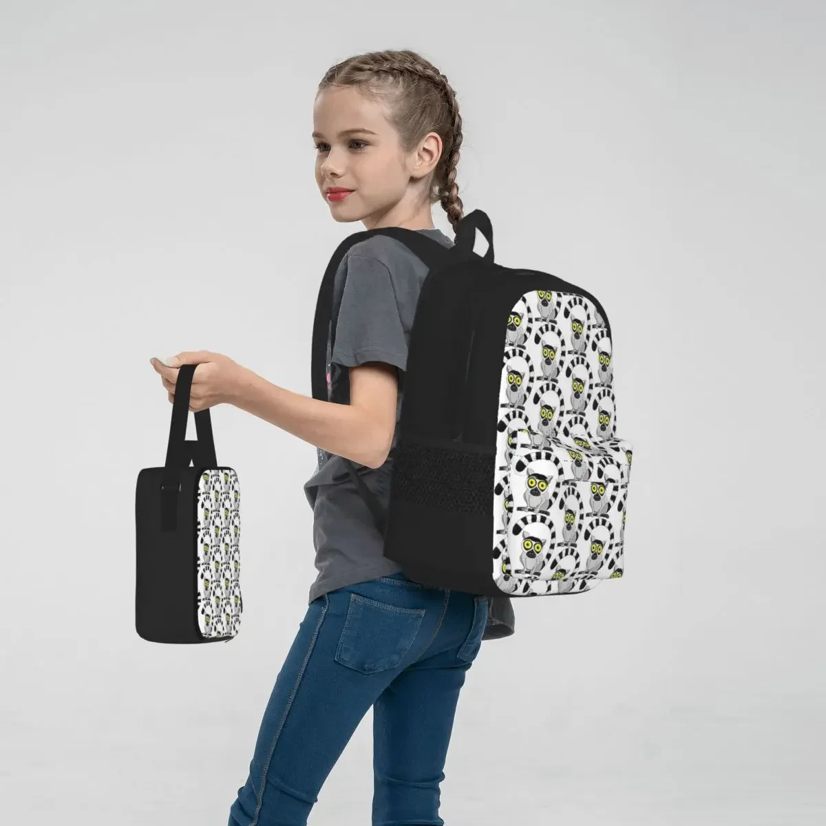 LEMUR-Sacs à dos à pattes d'anneau pour enfants, cartable pour garçons et filles, sacs d'école pour enfants, sac à dos de dessin animé pour enfants, sac à lunch, sac à stylos, ensemble de trois pièces