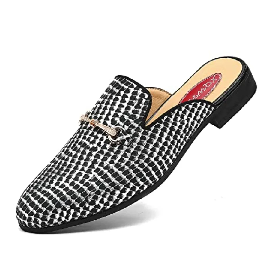 

Men's Slip-on Mule Sandals Loafer with Gold BuckleFashion Leather Formal Wear Casual Backless Dress Slippers
