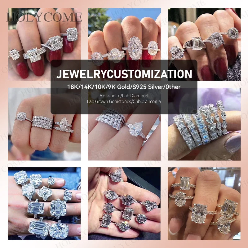 Custom Made Personalized Lab Grown Diamond Rings, Customizable 9K 14K 18K Solid Gold Fine Wedding Promise Jewelry