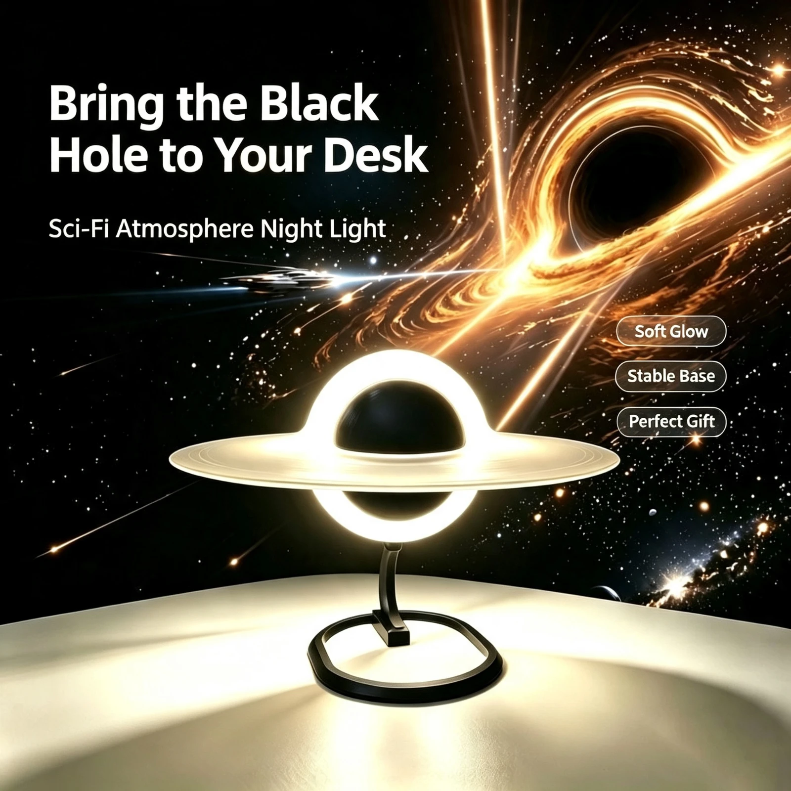 LED Black Hole Lamp Interstellars Gargantuas 3D Printed Night Light, Sci-Fis Atmosphere Desktop Ornament Gift Home Room Decor