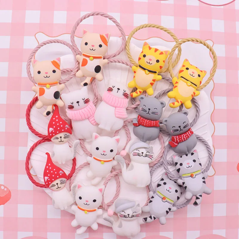 2 pz/set Cute Animal Cat accessori per capelli fascia per bambini elastici colorati per bambini supporto per coda di cavallo per bambini ornamenti