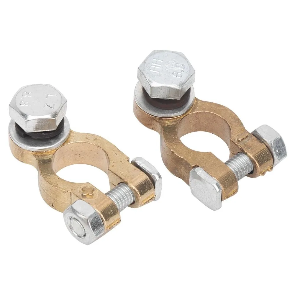 2PCS Pure Copper Battery Terminal Connectors Brass Alloy Car Battery Terminal Clamps Heavy Duty Secure Fit Protector Set Marine