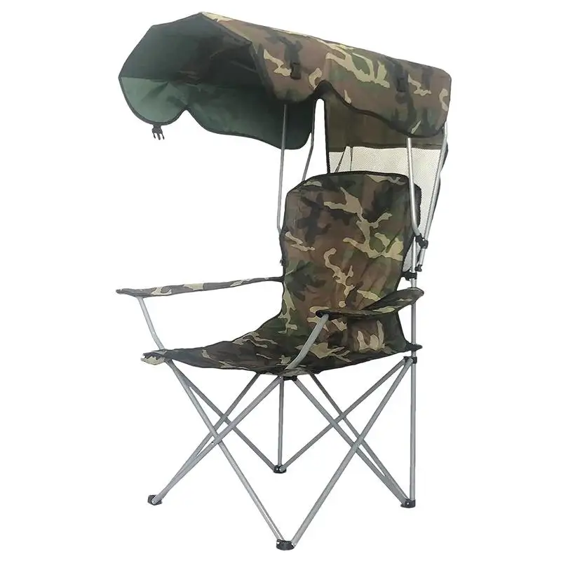 Folding Chair With Sun Shield Comfortable Lightweight Camping Stool Camping Lounge Chair Foldable Seat For Indoor Outdoor Use