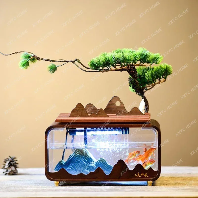 Black Walnut Solid Wood Small Desktop Fish Tank Ecological Super White Living Room Goldfish Creative Self-Circulation