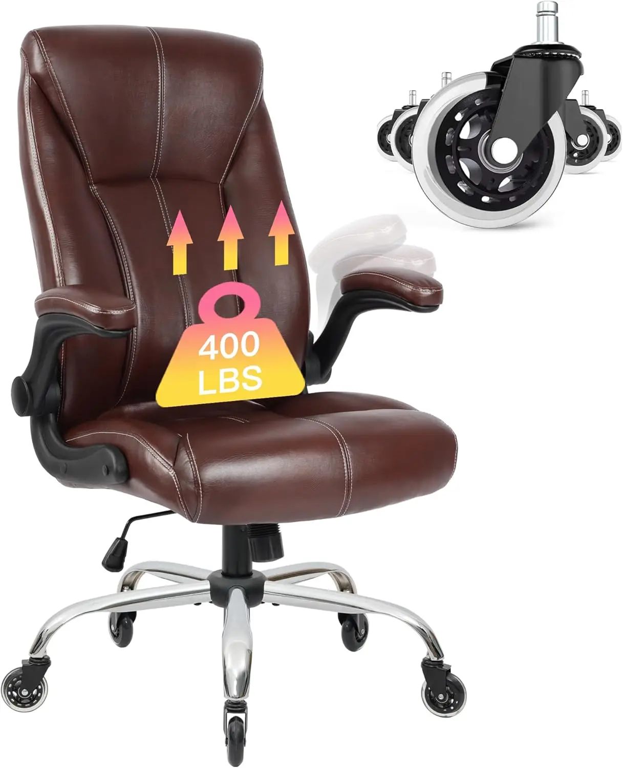 

Executive Leather Office Chair, Computer Chair With Thi Cushion & Adjustable Flip-Up Armrests, Big And Tall Desk Chair With