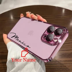 16 Pro Max Personalised Customized Name Case For iPhone 15 14 13 12 11 Pro Max Plating Transparent Clear Luxury Cover 15 Pro Max