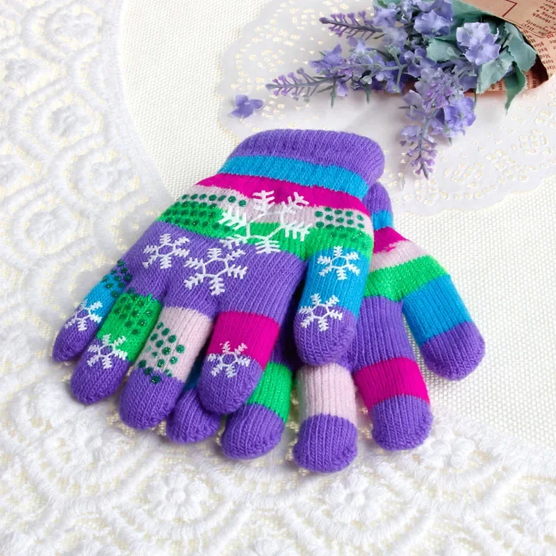 Kids Winter Thick Warm Magic Gloves Unisex Children Knitted Snowflake Patchwork Full Finger Wrist Gloves Mittens Wholesale