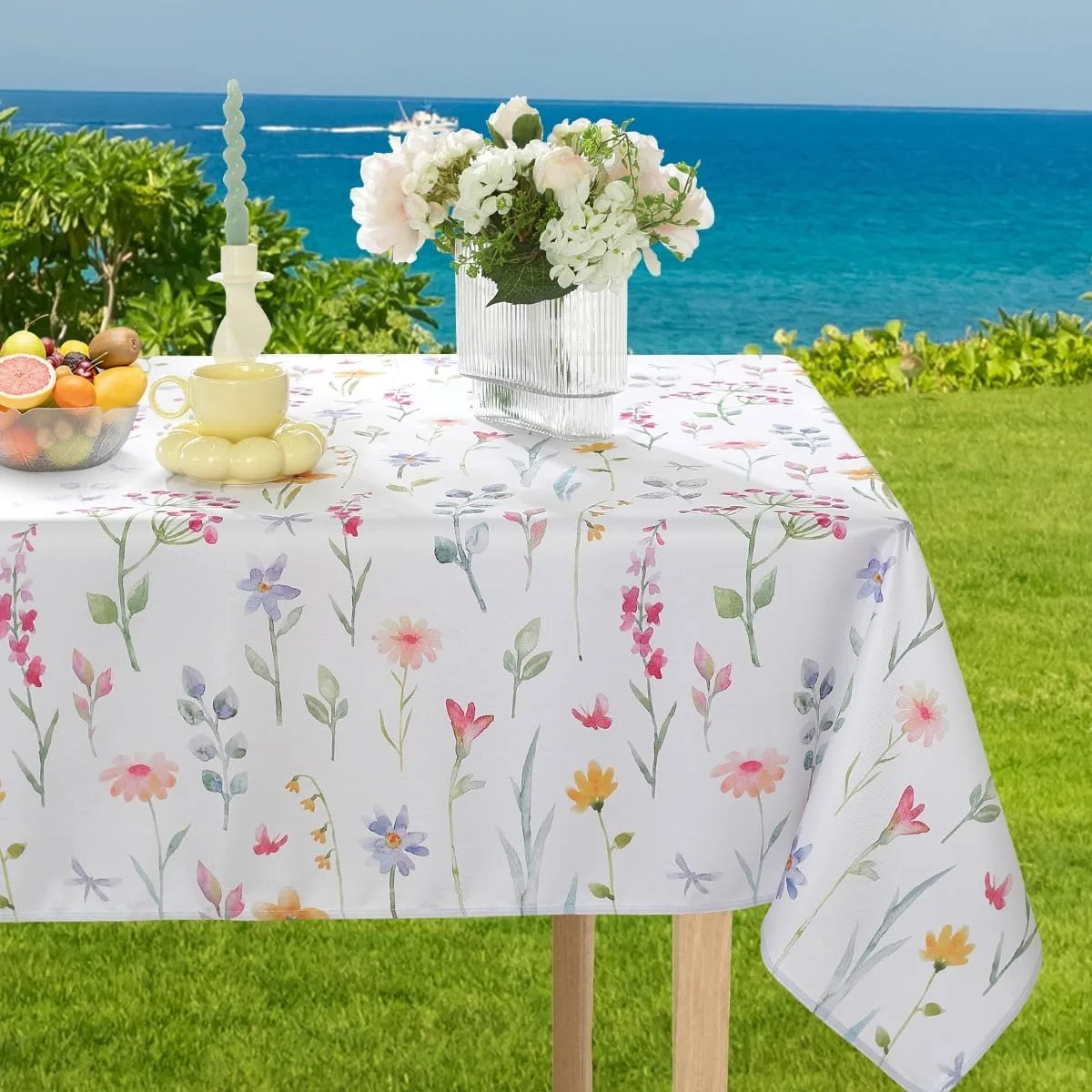 1pc Spring Floral Tablecloth Suitable for Inch Rectangular Table Easter Watercolor Tablecloth Pastel Floral Pattern Washable Sui