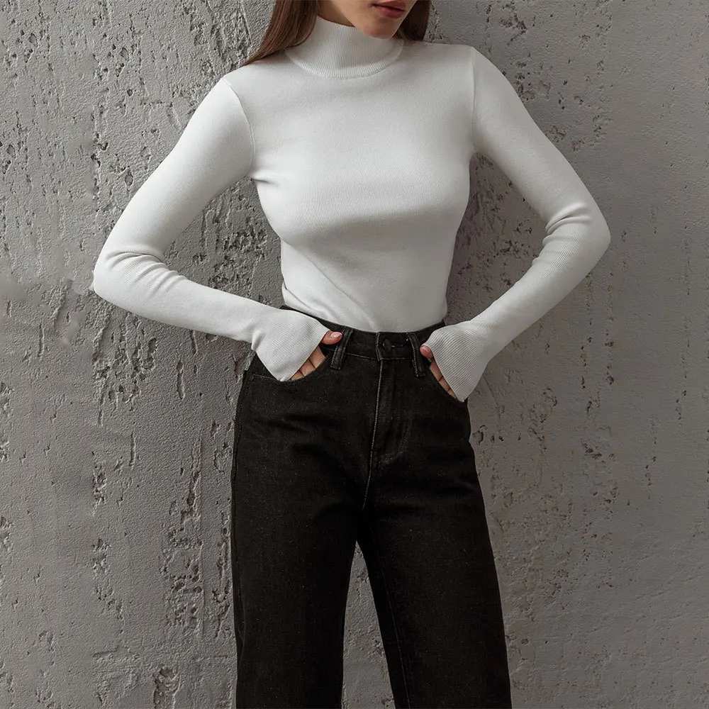 

Autumn Winter Half Turtleneck Knit Pullover Slim Women Clothes Trend Knit Bottoms T-Shirt Sweater Office Ladies Tops Long Sleeve