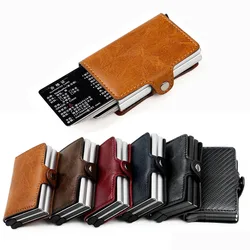 Customized Name RFID Blocking Wallet for Men, Titular Do Cartão De Crédito, Leather Bank Card, Double Metal, Automatic ID Card Holder, Purse