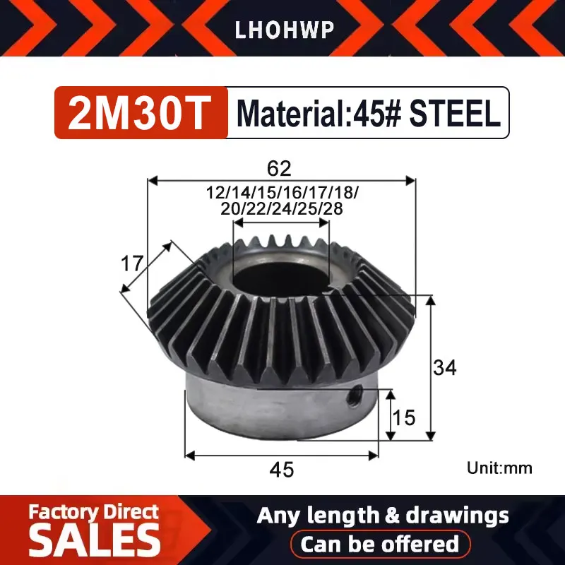 Quenching Electric Motor Conical Gears Cnc Bevel Gear 90° Reducer Grinder Inner Hole 12/14/15/16/17/18/20/22/24/25/28mm Metal