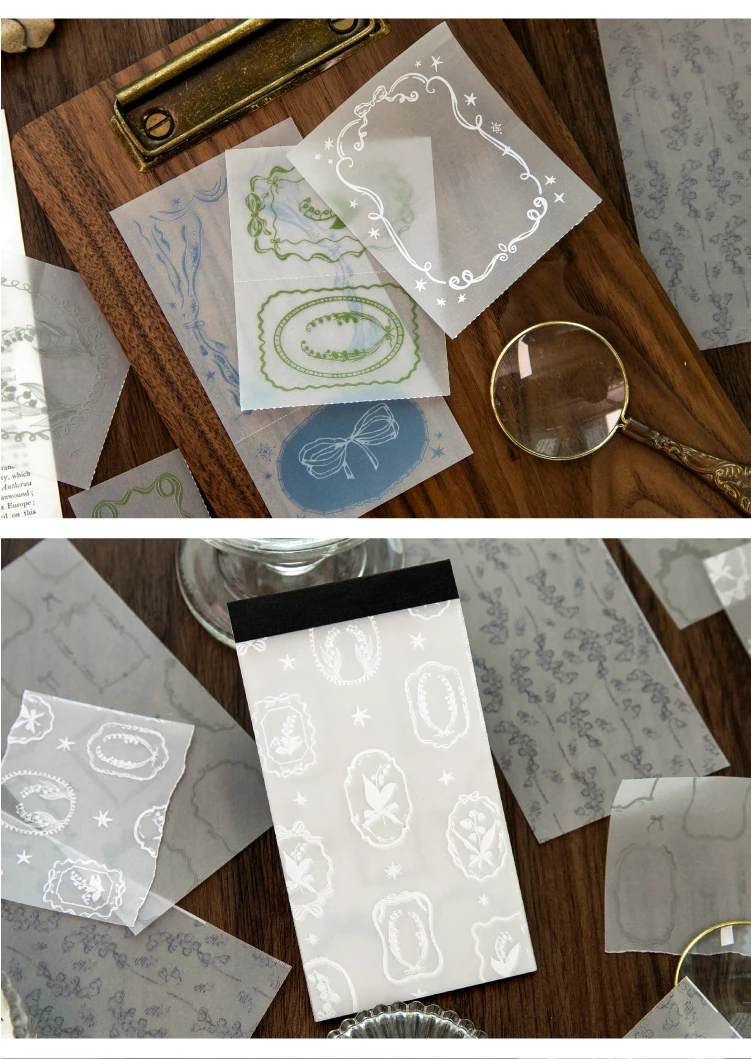 Journal GO 30 Stück Vintage Transparentpapier Halbtransparentes Materialpapier für Collage Junk Scrapbooking Dekoratives Hintergrundpapier – Detail 14