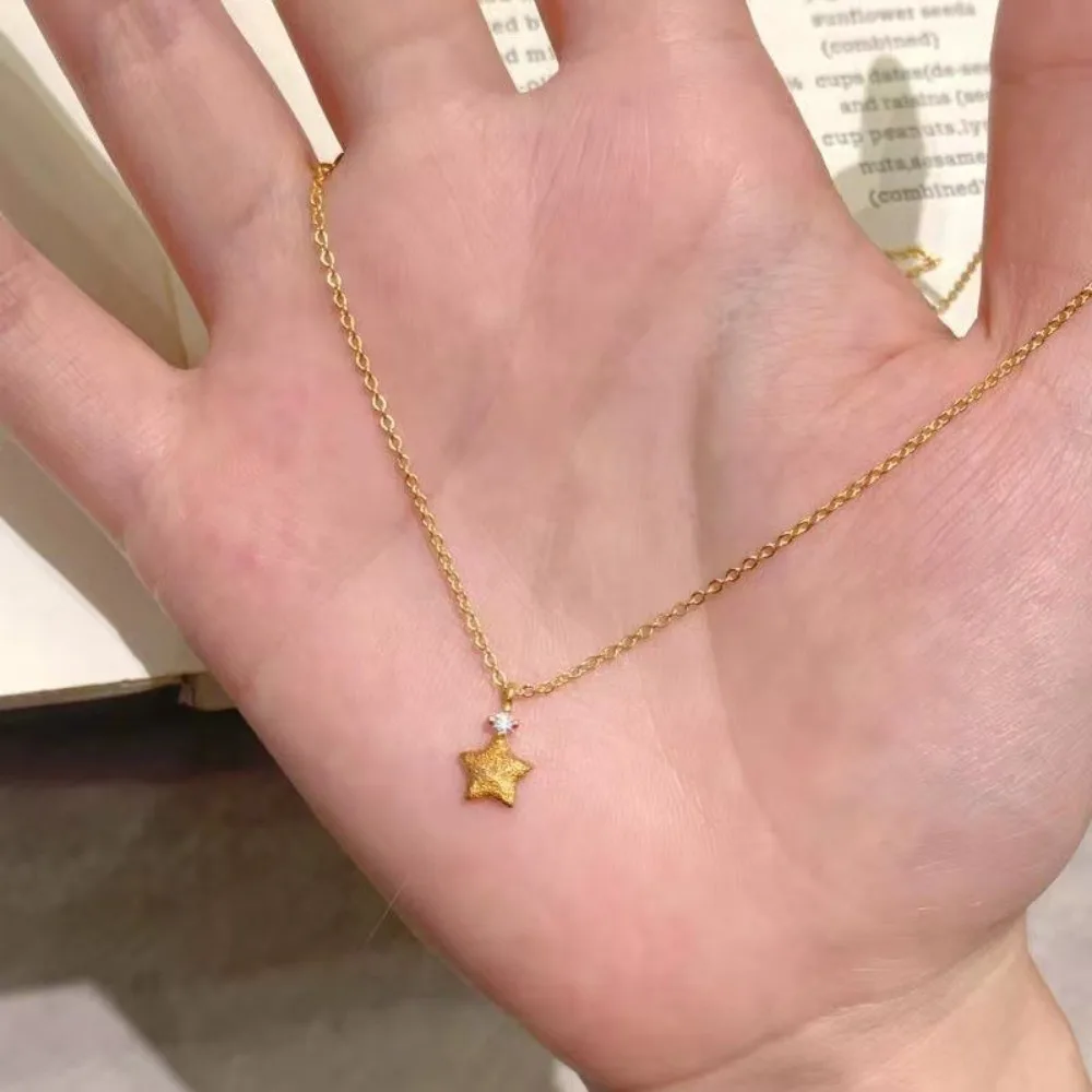 New Chinese style Chinese tide wind point drill small star delicate collarbone chain necklace 9999gold