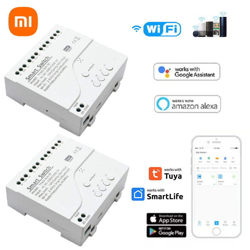 

Контроллер двигателя Xiaomi 4CH Wi-Fi для умного дома, 80-250 В постоянного тока, RF433, дистанционный 4-Канальный Релейный переключатель для Alice Alexa Tuya Smart Life