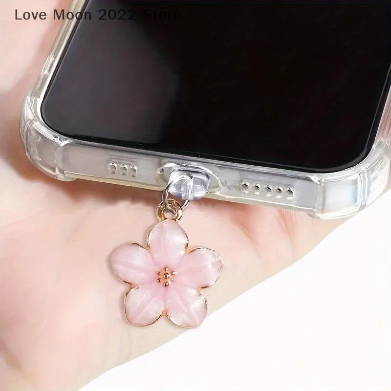 Sakura Flowers Phone Dust Plug Accessories Decoration Hanging Pendant For IPhone For Type-C Charging Port